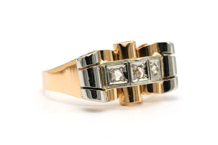 Bague 56 Art déco - Bague en or jaune et blanc 18 carats et diamants 58 Facettes 22767