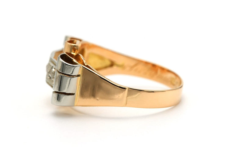 Bague 56 Art déco - Bague en or jaune et blanc 18 carats et diamants 58 Facettes 22767