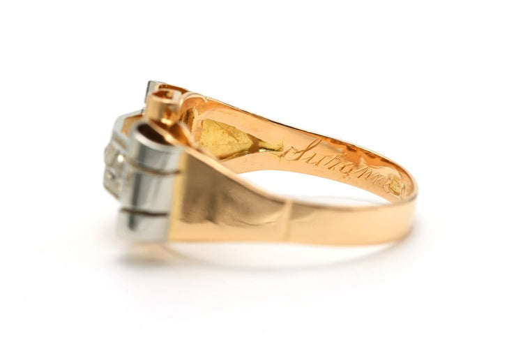 Bague 56 Art déco - Bague en or jaune et blanc 18 carats et diamants 58 Facettes 22767