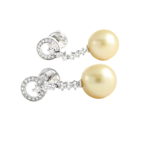 Oorbellen met hangende parels, Witgoud en Diamanten 