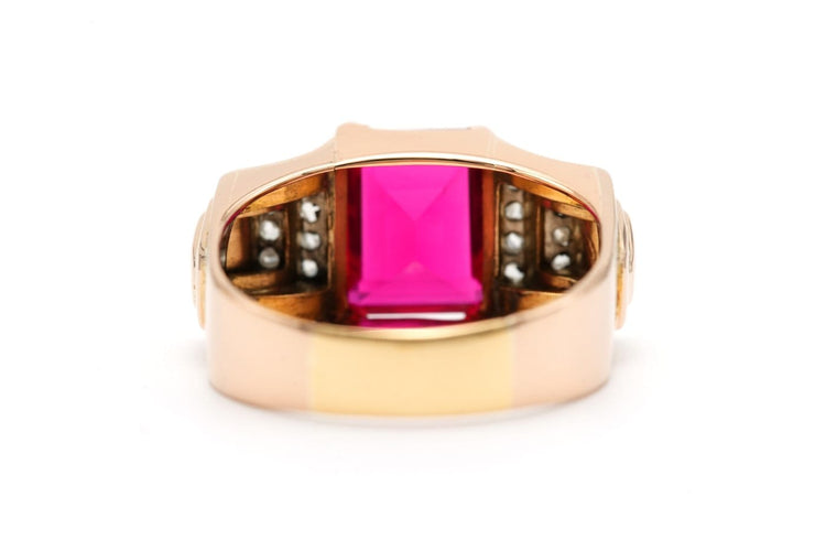 Bague 64 Bague Art déco en or jaune 18 carats, rubis synthétique et diamants 58 Facettes 22692
