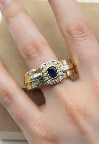 Bague 62 Bague vintage flexible en or blanc et or jaune 18 ct, saphir 58 Facettes CV-015