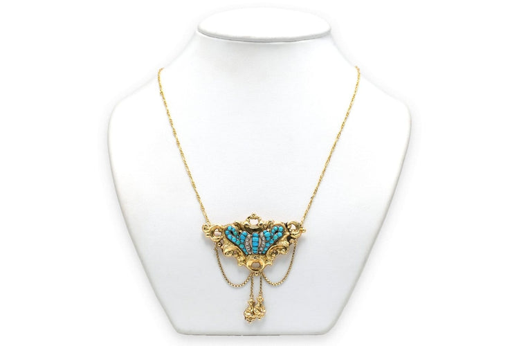 Collier Napoléon III - Collier en or jaune, perles et turquoises 58 Facettes 23352