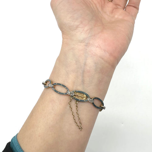 Bracelet Bracelet en or jaune, platine, émail bleu et diamants 58 Facettes Z1351498