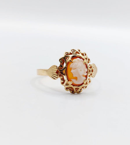 Bague 55.5 Bague vintage en or rose 18k avec camée coquille 58 Facettes A06766