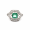 Bague 56 Art déco - Bague en or blanc 18 carats, émeraude colombienne et diamants 58 Facettes 50435