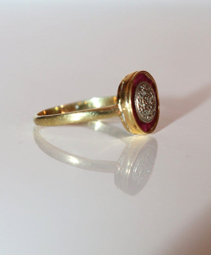 Bague 57.5 Art Déco - Bague ronde en or jaune, rubis et diamants 58 Facettes 539