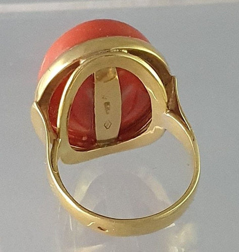 Bague 56 Bague en or jaune 750 sertie d’un cabochon de corail 58 Facettes R 1673  Nio