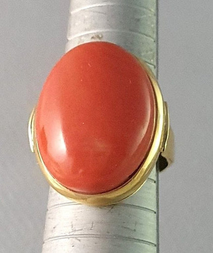 Bague 56 Bague en or jaune 750 sertie d’un cabochon de corail 58 Facettes R 1673  Nio