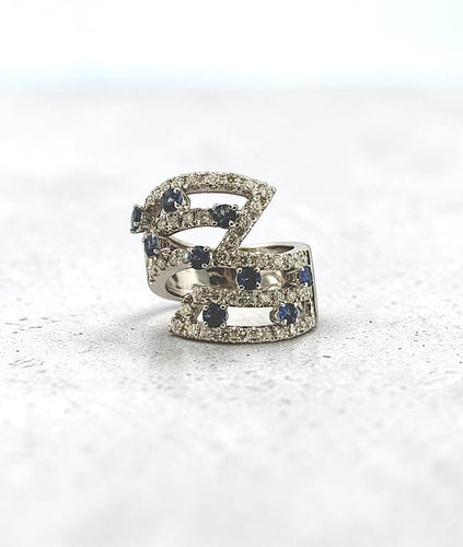 Bague 55 Bague en or blanc 18 carats avec saphirs et diamants naturels 58 Facettes 90856-AC12758