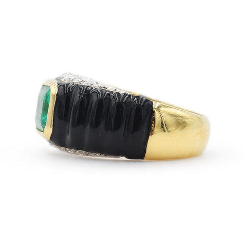 Bague Anello in oro giallo con smeraldo Colombia ct. 1,80 e diamanti 58 Facettes 22526