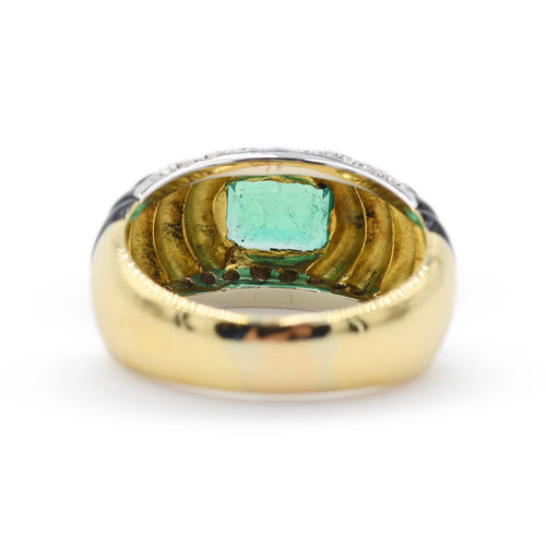 Bague Anello in oro giallo con smeraldo Colombia ct. 1,80 e diamanti 58 Facettes 22526