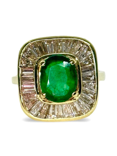 Bague 52 Bague ancienne en or jaune 18K avec émeraude et diamants 58 Facettes 1690