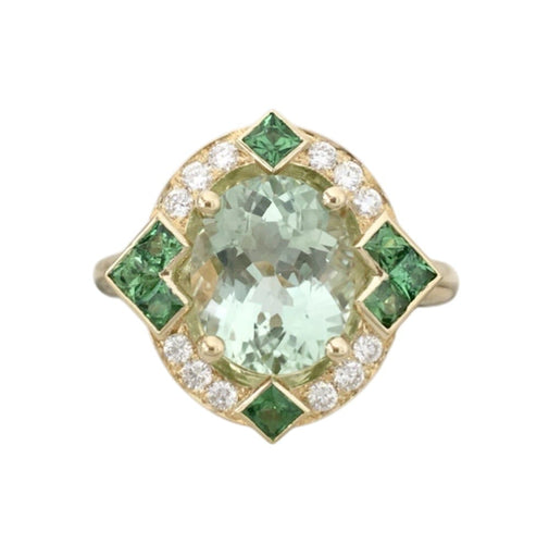 Bague 55 Bague en or jaune 18K avec tourmaline, diamants et tsavorites 58 Facettes 241