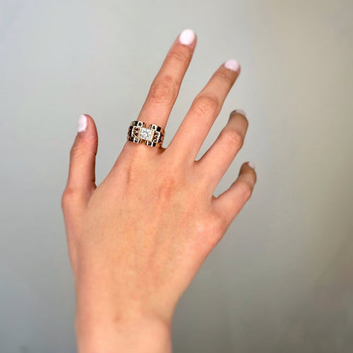 Bague 59 Bague tank en or rose et platine avec diamant 58 Facettes 260069R