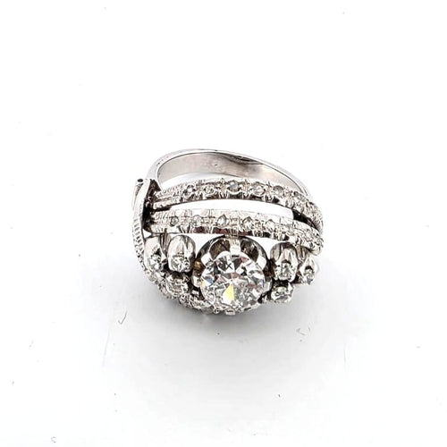 Bague 52 Bague années 40 en or blanc 18 ct avec diamants 58 Facettes 171/B OC