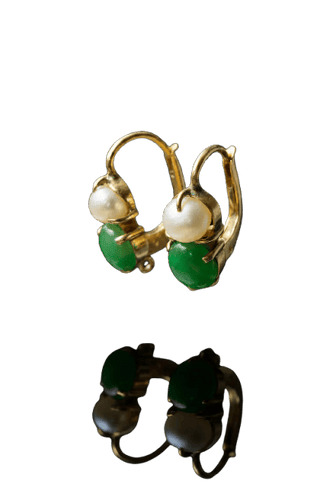 Boucles d'oreilles Orecchini en or jaune 18K avec émeraude et perle naturelle 58 Facettes