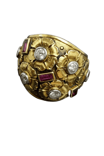 Bague Cozzolino - Bague bombée en or jaune 18K diamants et rubis 58 Facettes