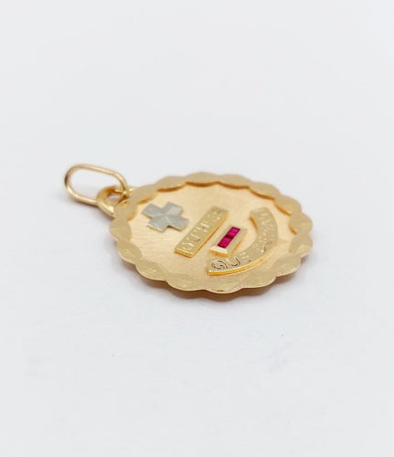 Pendentif Augis - Pendentif Médaille d'amour 22 mm en or rose 18k rubis 58 Facettes A06804
