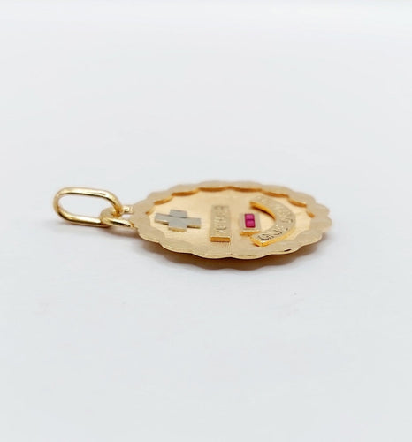 Pendentif Augis - Pendentif Médaille d'amour 22 mm en or rose 18k rubis 58 Facettes A06804