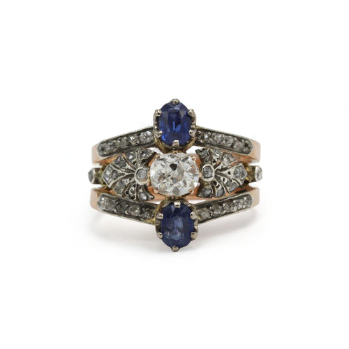 Bague 58 Bague Art nouveau en or rose et argent avec diamants et saphirs 58 Facettes 260076R
