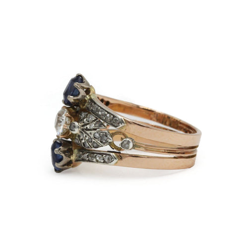 Bague 58 Bague Art nouveau en or rose et argent avec diamants et saphirs 58 Facettes 260076R