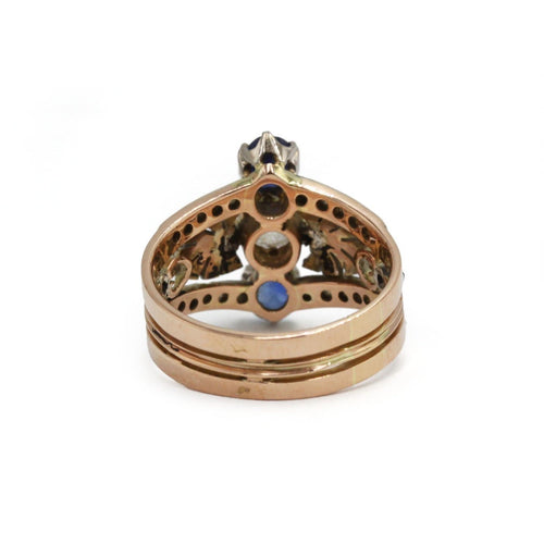 Bague 58 Bague Art nouveau en or rose et argent avec diamants et saphirs 58 Facettes 260076R