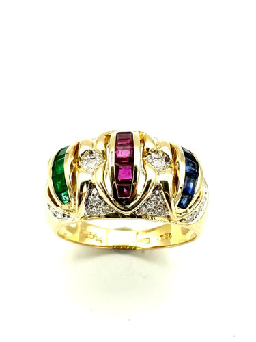 Bague 56 Tutti Frutti - Bague jonc en or jaune 18K, diamants et pierres 58 Facettes BG DIV