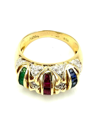 Bague 56 Tutti Frutti - Bague jonc en or jaune 18K, diamants et pierres 58 Facettes BG DIV