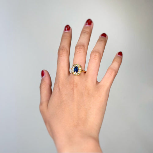 Bague 60.5 Bague en or jaune 750‰ avec saphir et diamants 58 Facettes 260084R
