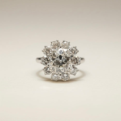 Bague 56 Chaumet - Bague fleur en platine et diamants naturels 58 Facettes Chau