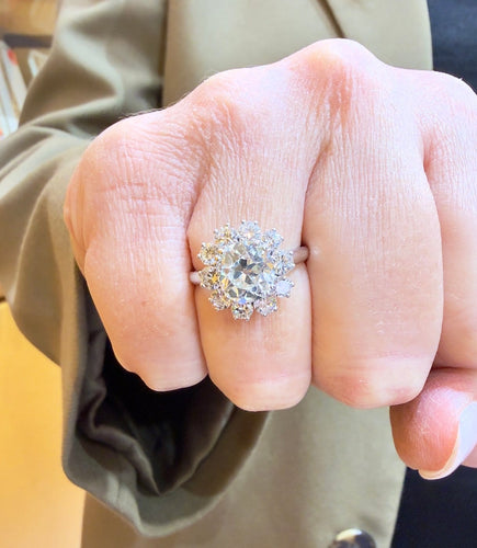 Bague 56 Chaumet - Bague fleur en platine et diamants naturels 58 Facettes Chau