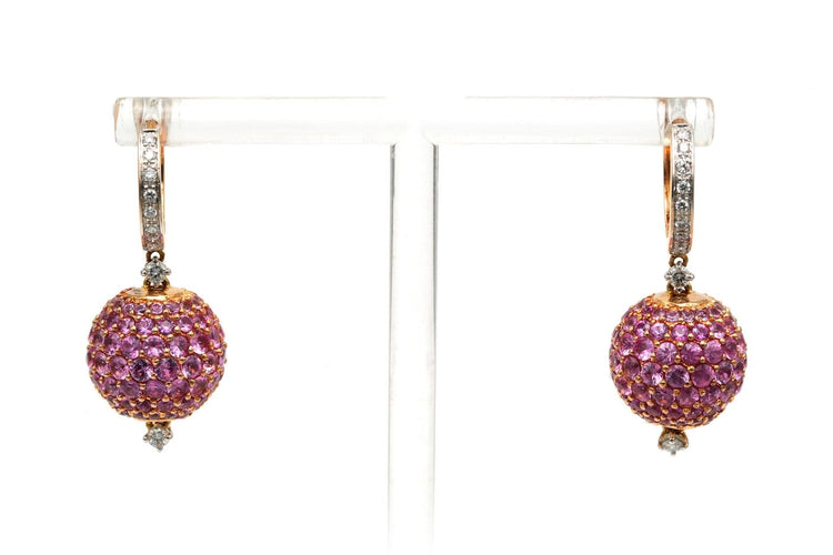 Boucles d'oreilles Boucles d'oreilles contemporaines en or rose 18 carats, saphirs roses et diamants 58 Facettes 23540