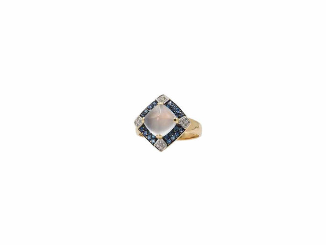 Bague 58 Bague or jaune quartz saphirs et diamants 58 Facettes 5081
