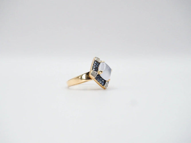 Bague 58 Bague or jaune quartz saphirs et diamants 58 Facettes 5081