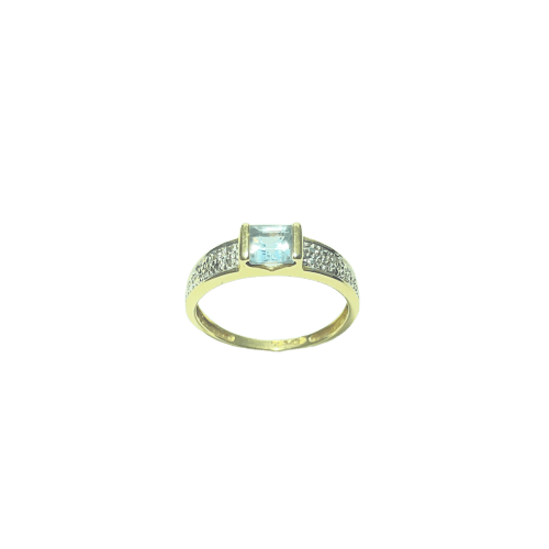 Anel 55.5 Anel em ouro amarelo 18 quilates com diamantes e pedra azul clara 58 Facettes 260100