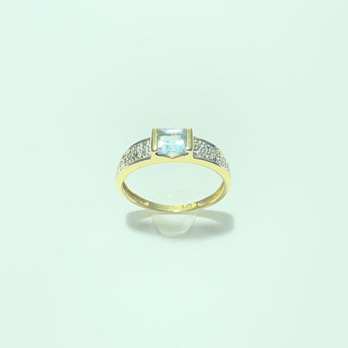 Anel 55.5 Anel em ouro amarelo 18 quilates com diamantes e pedra azul clara 58 Facettes 260100