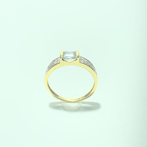 Anel 55.5 Anel em ouro amarelo 18 quilates com diamantes e pedra azul clara 58 Facettes 260100