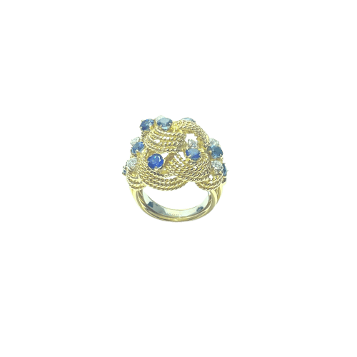 Ring 50 Vintage ring i 18 karat gult guld med safirer og diamanter 58 Facettes 260101