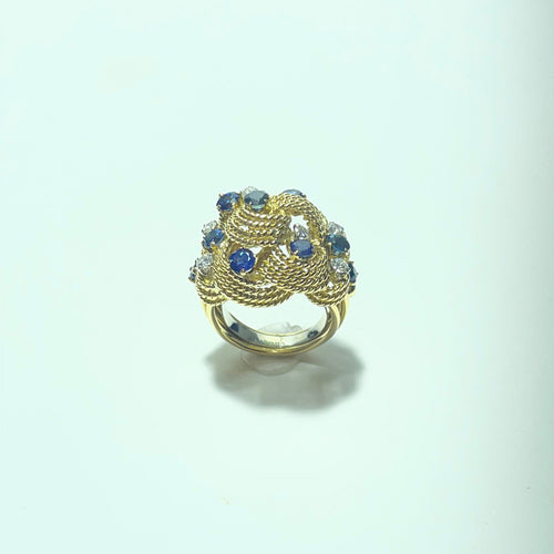 Ring 50 Vintage ring i 18 karat gult guld med safirer og diamanter 58 Facettes 260101