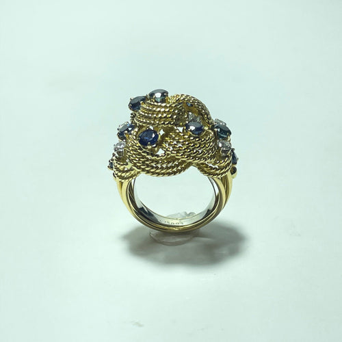 Ring 50 Vintage ring i 18 karat gult guld med safirer og diamanter 58 Facettes 260101