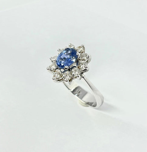 Anillo 54 Anillo roseta - Anillo de oro blanco de 18 quilates con zafiro y diamantes 58 Facettes Q403B