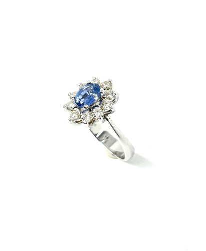 Anillo 54 Anillo roseta - Anillo de oro blanco de 18 quilates con zafiro y diamantes 58 Facettes Q403B