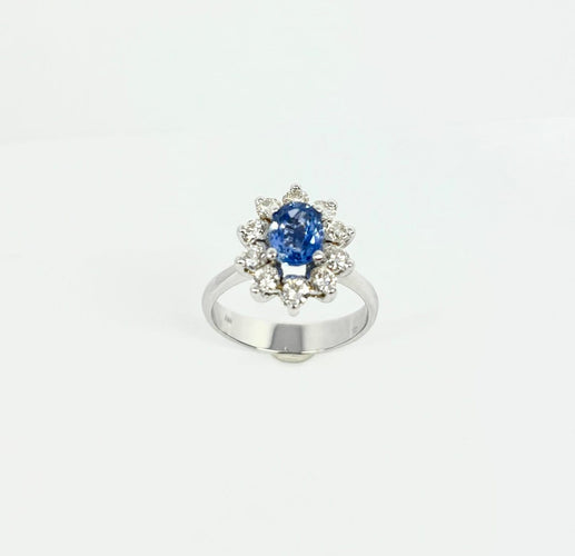 Anillo 54 Anillo roseta - Anillo de oro blanco de 18 quilates con zafiro y diamantes 58 Facettes Q403B