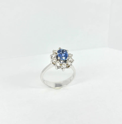 Anillo 54 Anillo roseta - Anillo de oro blanco de 18 quilates con zafiro y diamantes 58 Facettes Q403B