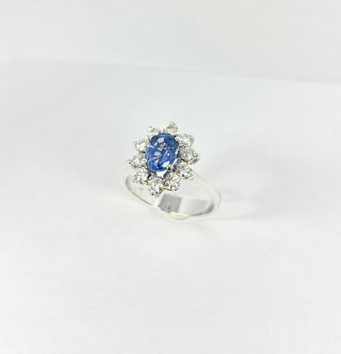 Anillo 54 Anillo roseta - Anillo de oro blanco de 18 quilates con zafiro y diamantes 58 Facettes Q403B