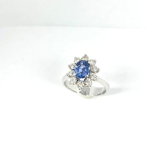 Anillo 54 Anillo roseta - Anillo de oro blanco de 18 quilates con zafiro y diamantes 58 Facettes Q403B