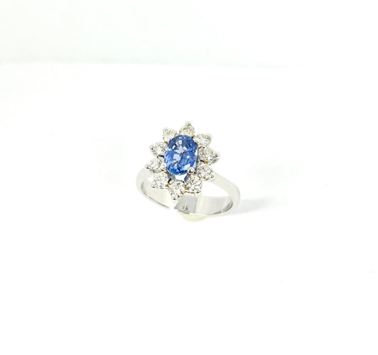 Anillo 54 Anillo roseta - Anillo de oro blanco de 18 quilates con zafiro y diamantes 58 Facettes Q403B