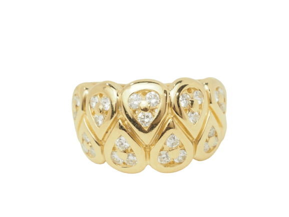Ring 54 Wide ring with drop motifs in 18 kt yellow gold and diamonds 58 Facettes 33673