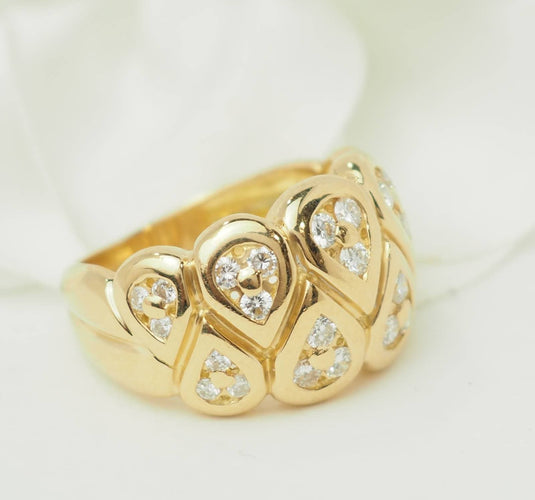 Ring 54 Wide ring with drop motifs in 18 kt yellow gold and diamonds 58 Facettes 33673